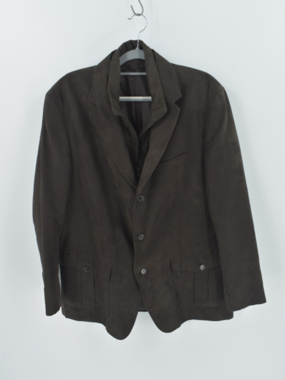 Tasso Elba Men's XL Faux Suede Jacket Blazer Brown Mock Neck Zipper Flap Pockets